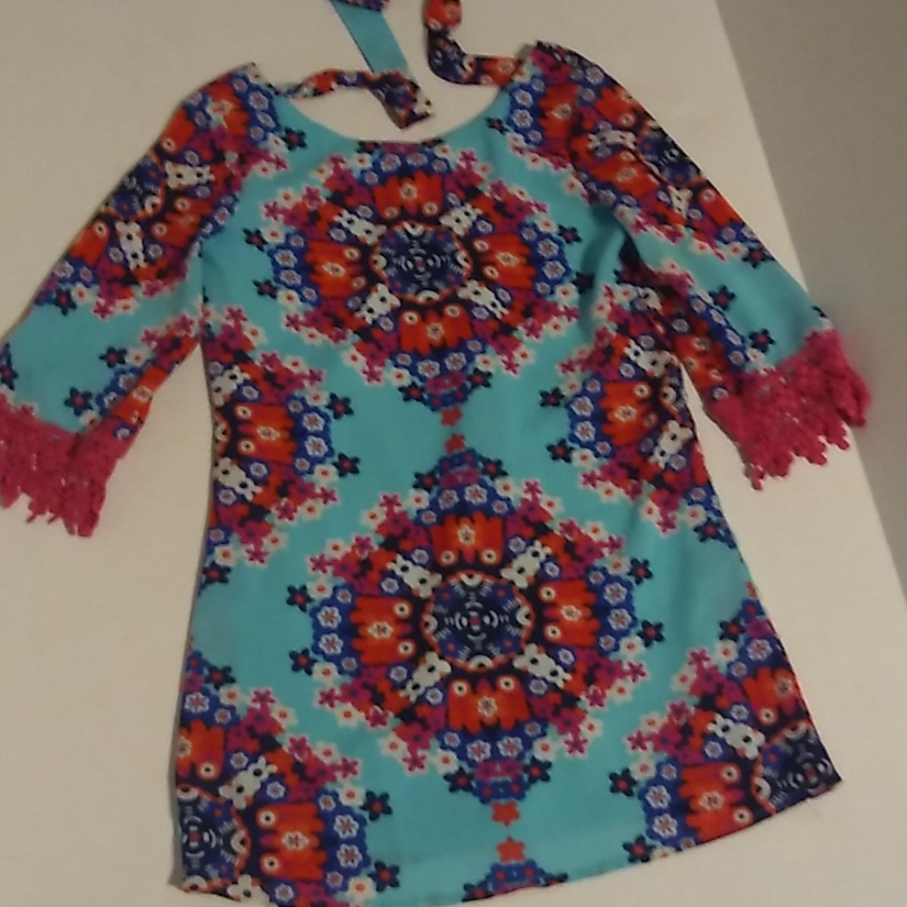 Sequin Hearts teal and pink floral print dress